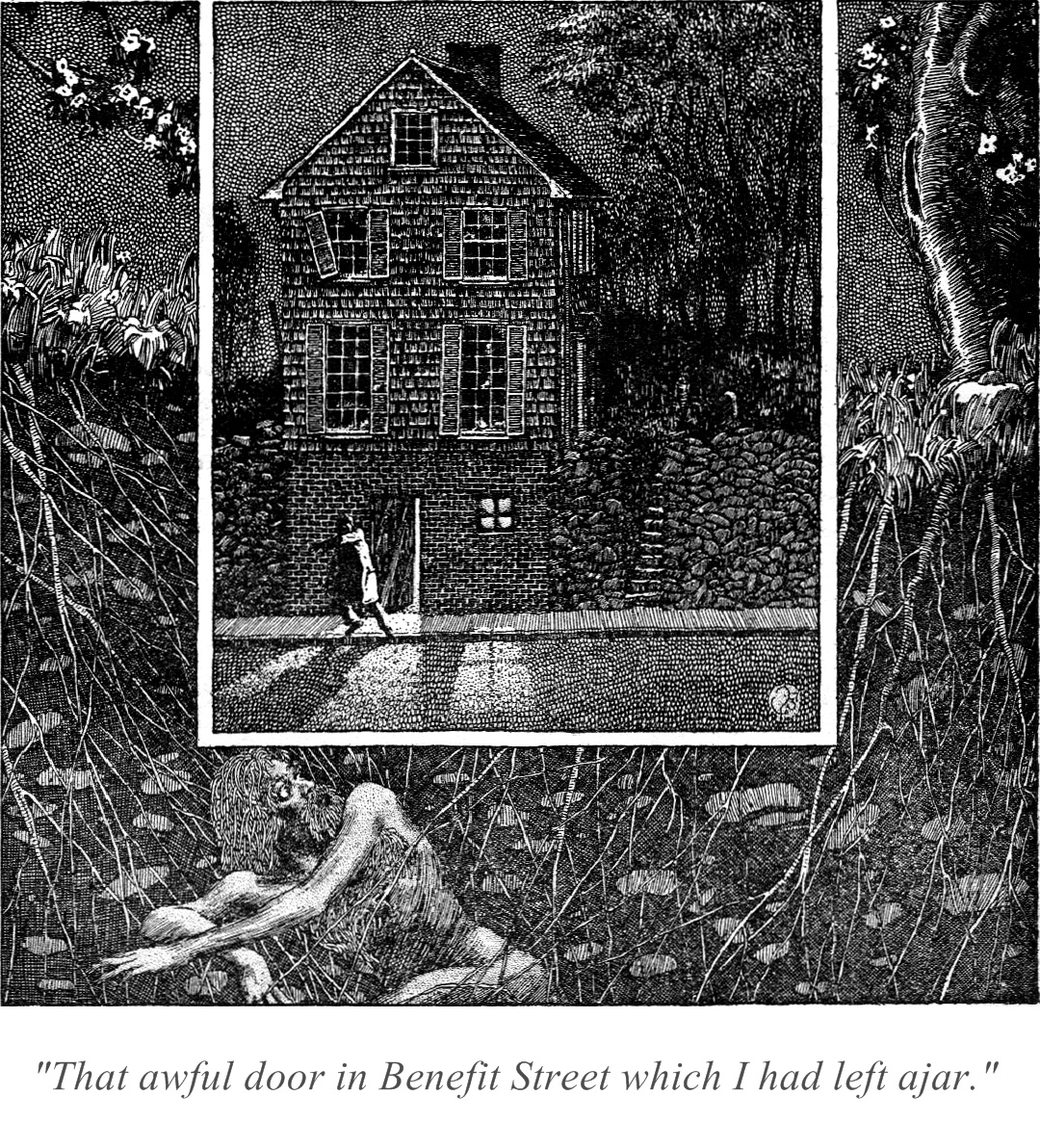 Illustration, taken from Weird Tales magazine, for the short story The Shunned House by H. P. Lovecraft