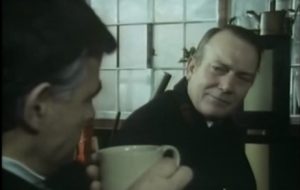 Denholm Elliott and Bernhard Lloyd in a Scene from the Signalman (A Ghost Story for Christmas - BBC 1976)