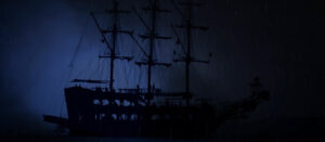A questionable silohuette of the pirate ship in Ship of the Damned (2024)