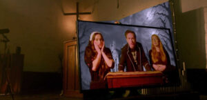 Emma Massalone, Aaron McDaniel, and Kaitlin Moore presenting Church of Chilss (Death Streamer 2024)
