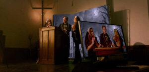 Emma Massalone, Aaron McDaniel, and Kaitlin Moore presenting Church of Chilss (Death Streamer 2024)