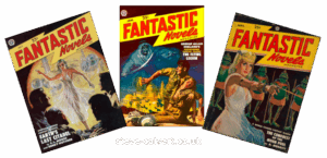 Fantastic Novels magazine: Picture of 3 Issues arranged in a fan-like display