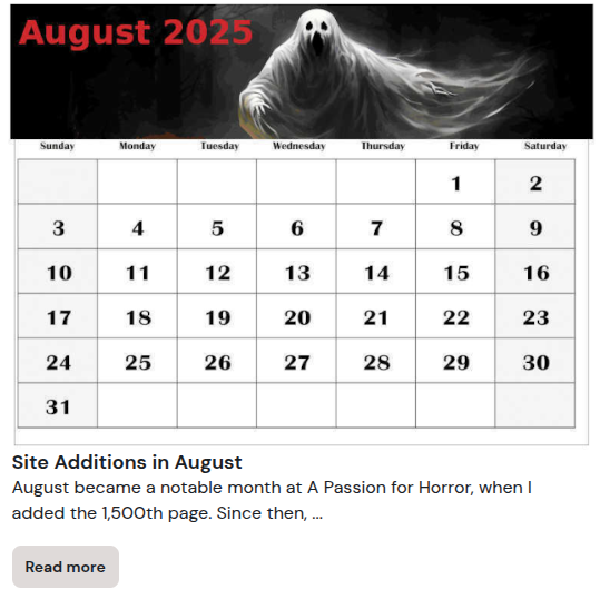 Spooky Calendar: August 2025