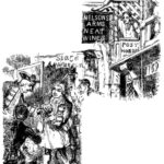 The Admiral arrives at the Nelson's Arms (Black and white illustration from Varney the Vampire Chapter XV)