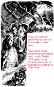 Charles and Flora are illuminated by a beam of sunshine , during a storm (Illustration from Varney the Vampire, chapter 16