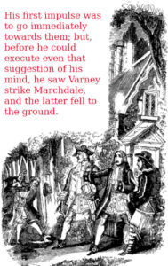 Varney strikes Mr. Marchdale (Illustration from Varney the Vampire, Chapter XVIII