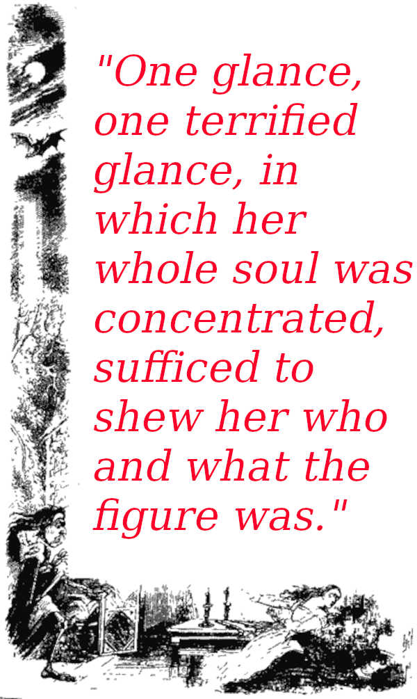 Varney the Vampire comes for Flora a second time (black ink illustration)