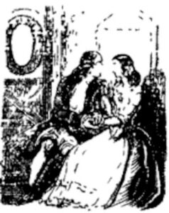 Charles Holland and Flora Bannerworth, taling in the summer-house, in the garden at Bannerworth Hall (Illustration from Varney the Vampire, chapter IV