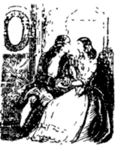 Charles Holland and Flora Bannerworth, talking in the summer-house, in the garden at Bannerworth Hall (Illustration from Varney the Vampire, chapter IV