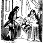 Henry Bannister gives his sister, Flora, the book Charles has sent for her enjoyment (Illustration from Varney the Vampire, chapter XIX