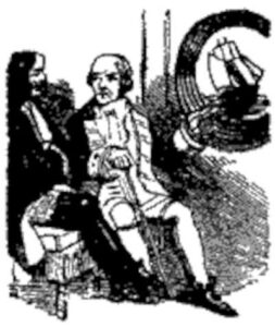 Charles converses with the Admiral (Black and white illustration from Varney the Vampire, chapter XXV