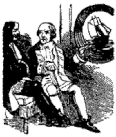 Charles converses with the Admiral (Black and white illustration from Varney the Vampire, chapter XXV