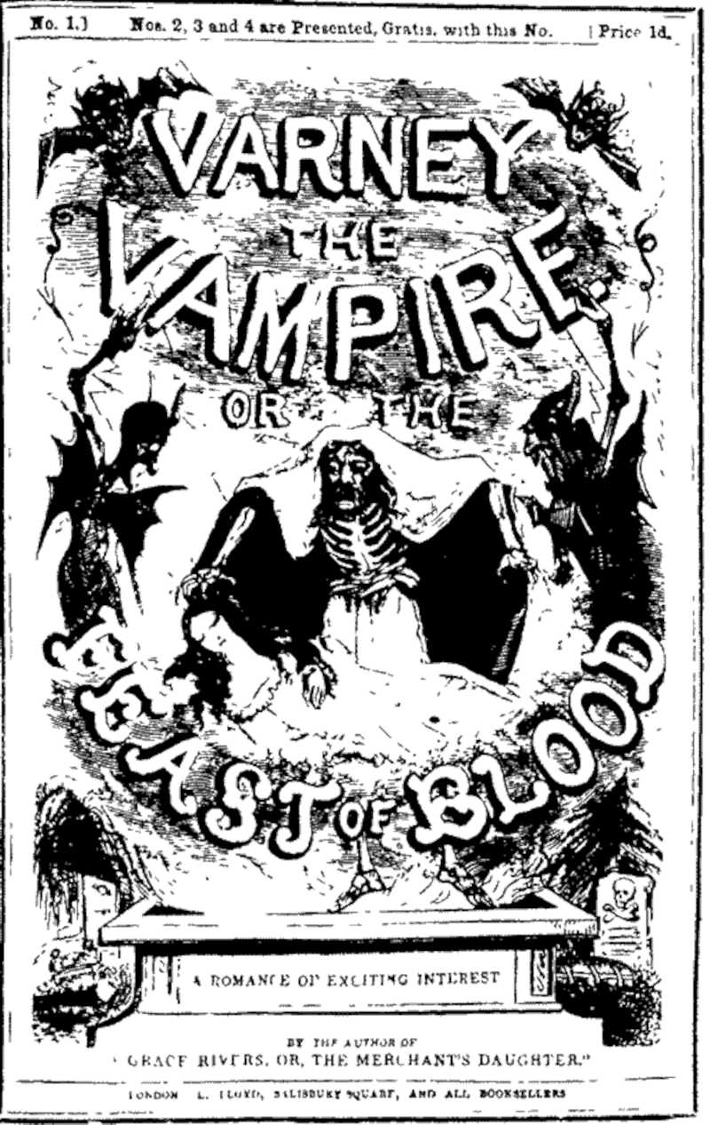 Cover page from a penny dreadful Cover page from the British penny dreadful series Varney the Vampire (1845 - 1847)