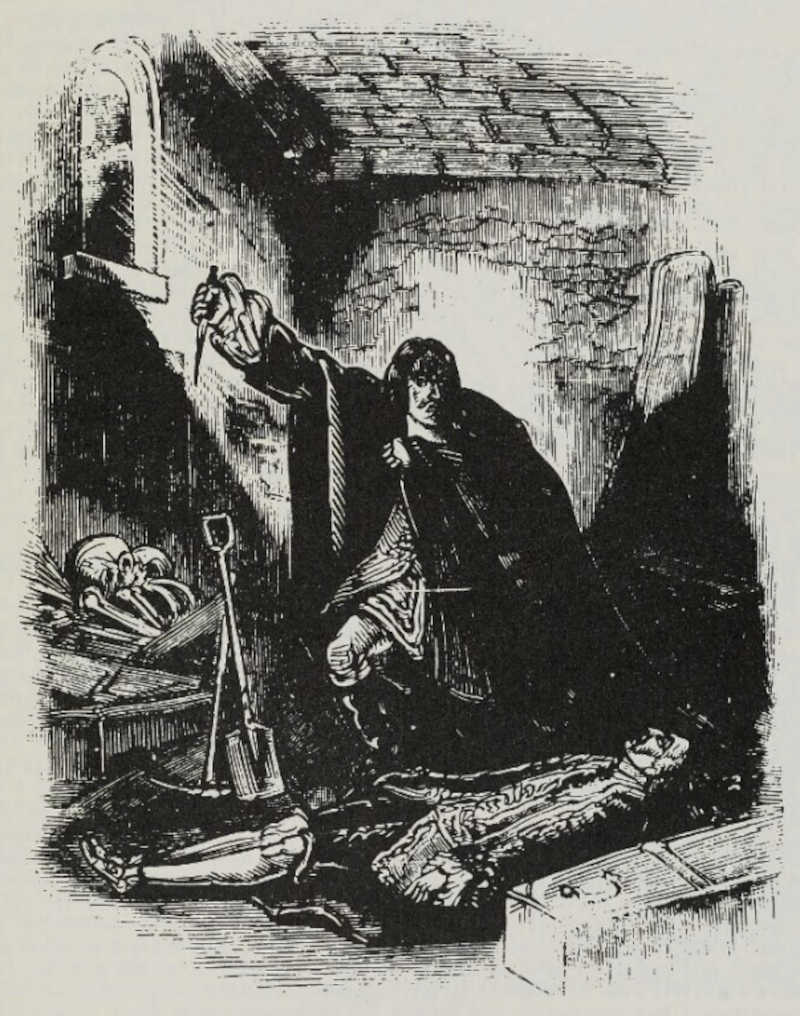 Varney the Vampire in the Charnel-House Varney the Vampire in the Charnel-House, poised to strike when the other vampire is revived by the moonlight. (Illustration from Varney the Vampire, chapter CIII)
