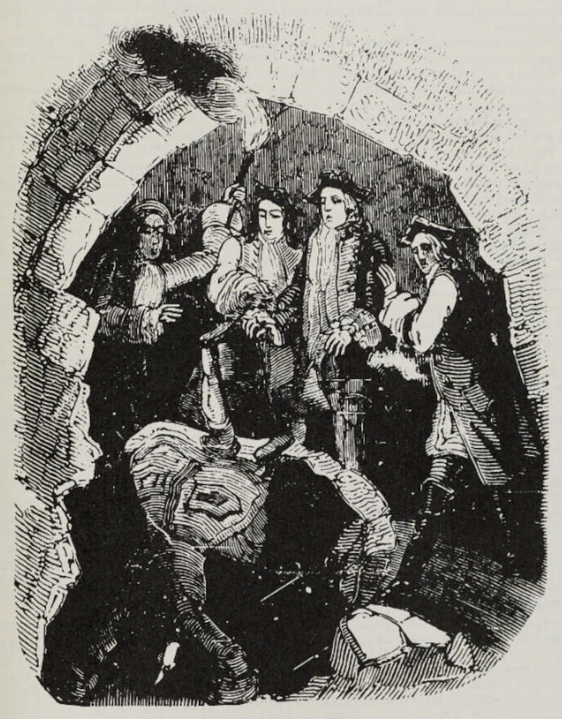 The inquisitive man falls into the ice-pit (Illustration from Varney the Vampire, chapter CXX) 