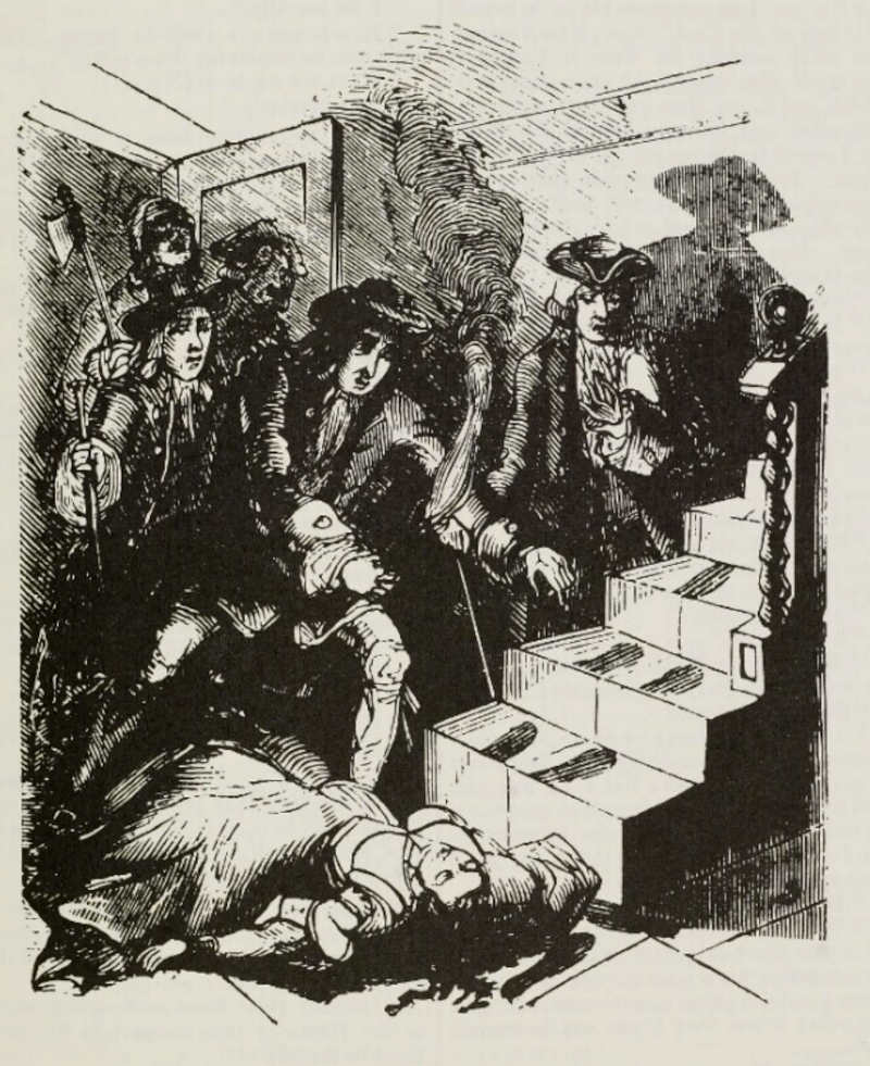 Discovered! The body of the woman Sir Francis Varney killed (Illustration from Varney the Vampire, chapter CXLIX)