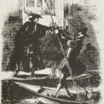 Varney summons a boatman and makes his escape on the Thames. (Illustration from Varney the Vampire, chapter CLXXXVII)